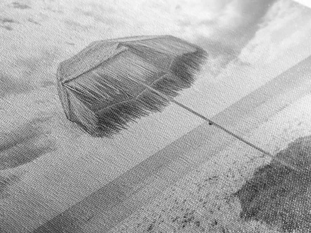 Beach Umbrella, Coastal Wall Art, Minimalist Art, Panoramic Art, Nautical Decor, Extra Wide Art, Coastal Landscape Art, Canvas Print