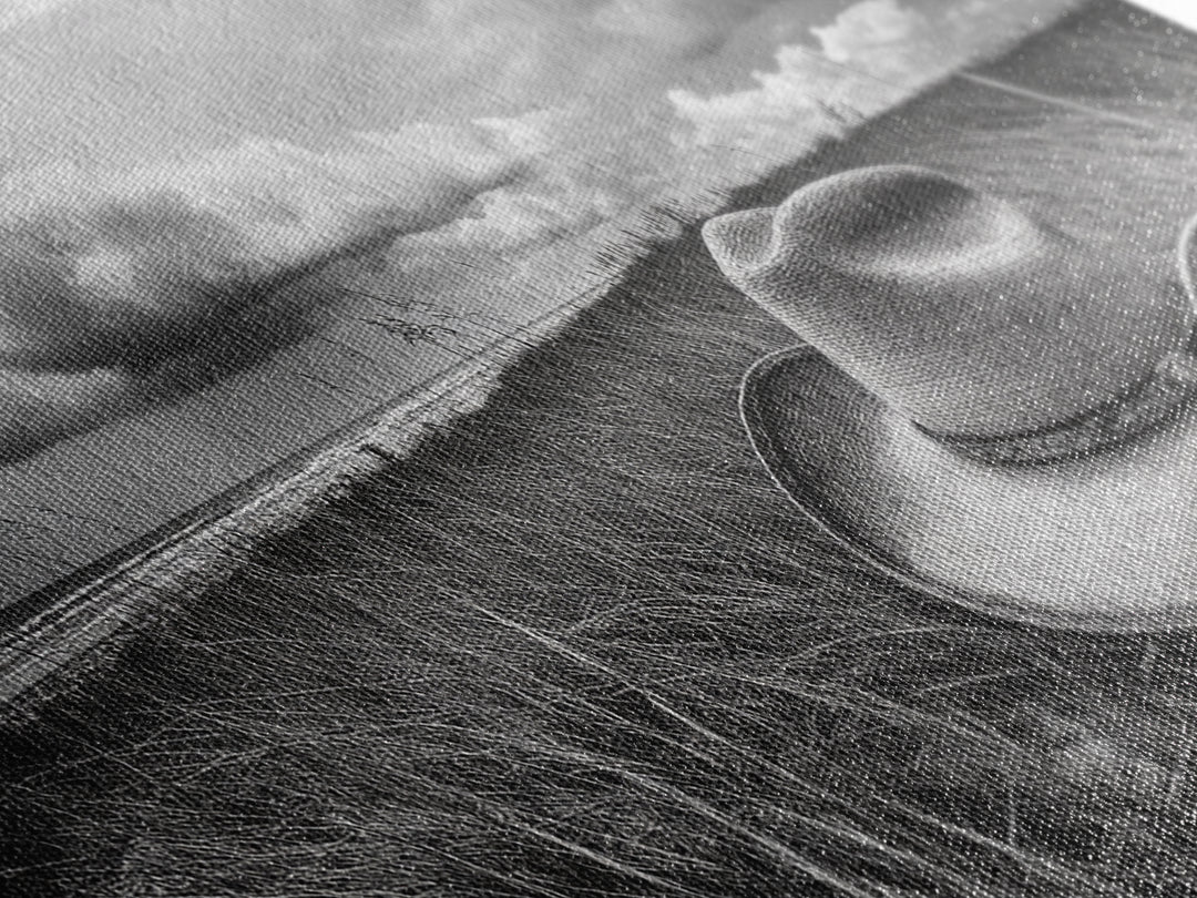 Cowboy Hat, rustic decor, wabi sabi art, western painting, southwest wall art, boho art, moody photography, Framed Canvas Print