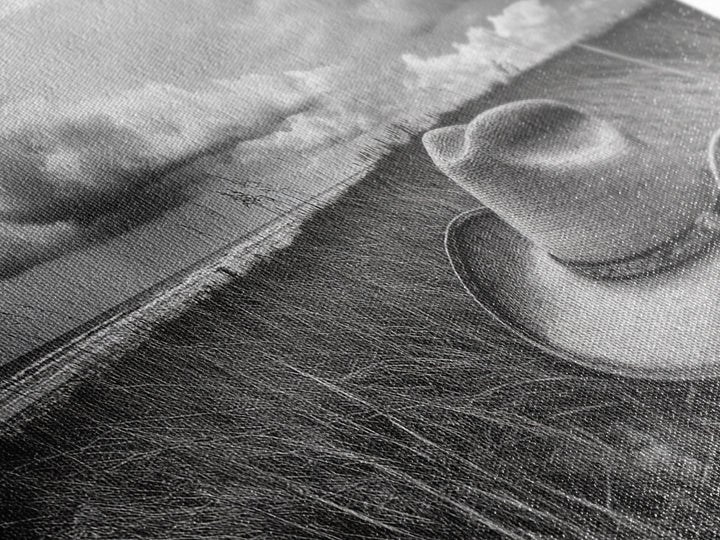 Cowboy Hat, rustic decor, wabi sabi art, western painting, southwest wall art, boho art, moody photography, Framed Canvas Print