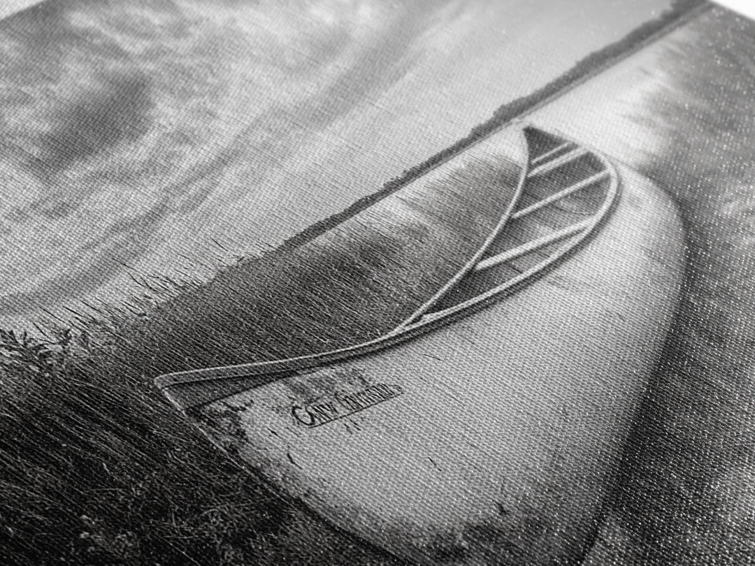 Canoe, lake, coastal cowgirl wall art, rustic decor, farmhouse art, panoramic art, horizontal wall art, extra wide art, framed canvas print