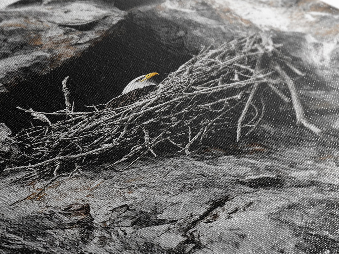 Bald eagle, wildlife art, bird wall art, framed canvas print, nature decor, mountain painting, eagle nest, rustic wall art, cabin decor