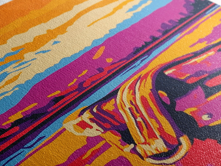 Desert Saddle, southwest wall art, rustic wall art, colorful western art, Joshua tree art, extra wide art, framed canvas print