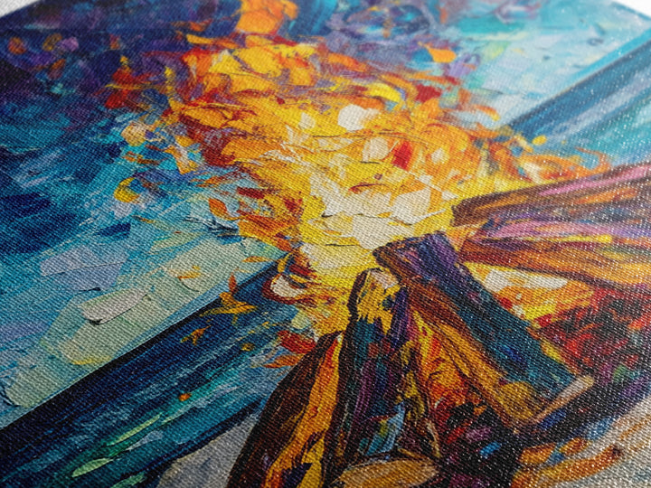 Beach Bonfire, coastal painting, moody art, seascape painting, coastal decor, nautical painting, original painting, framed canvas print