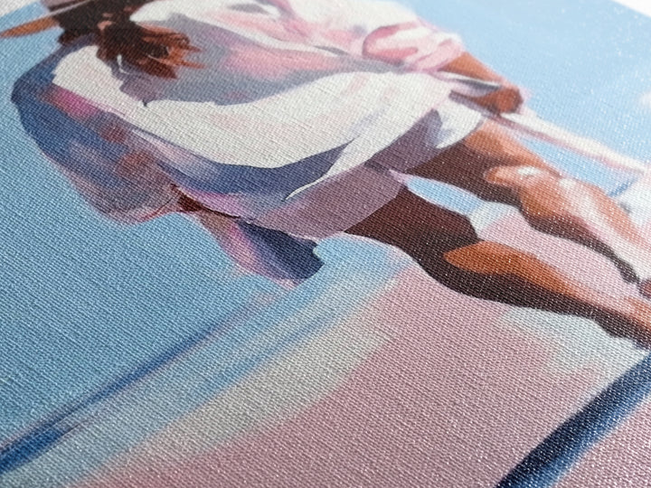 Beach Walk, coastal cowgirl wall art, boho art, pink orange wall art, light pink wall art, coastal decor, framed canvas print