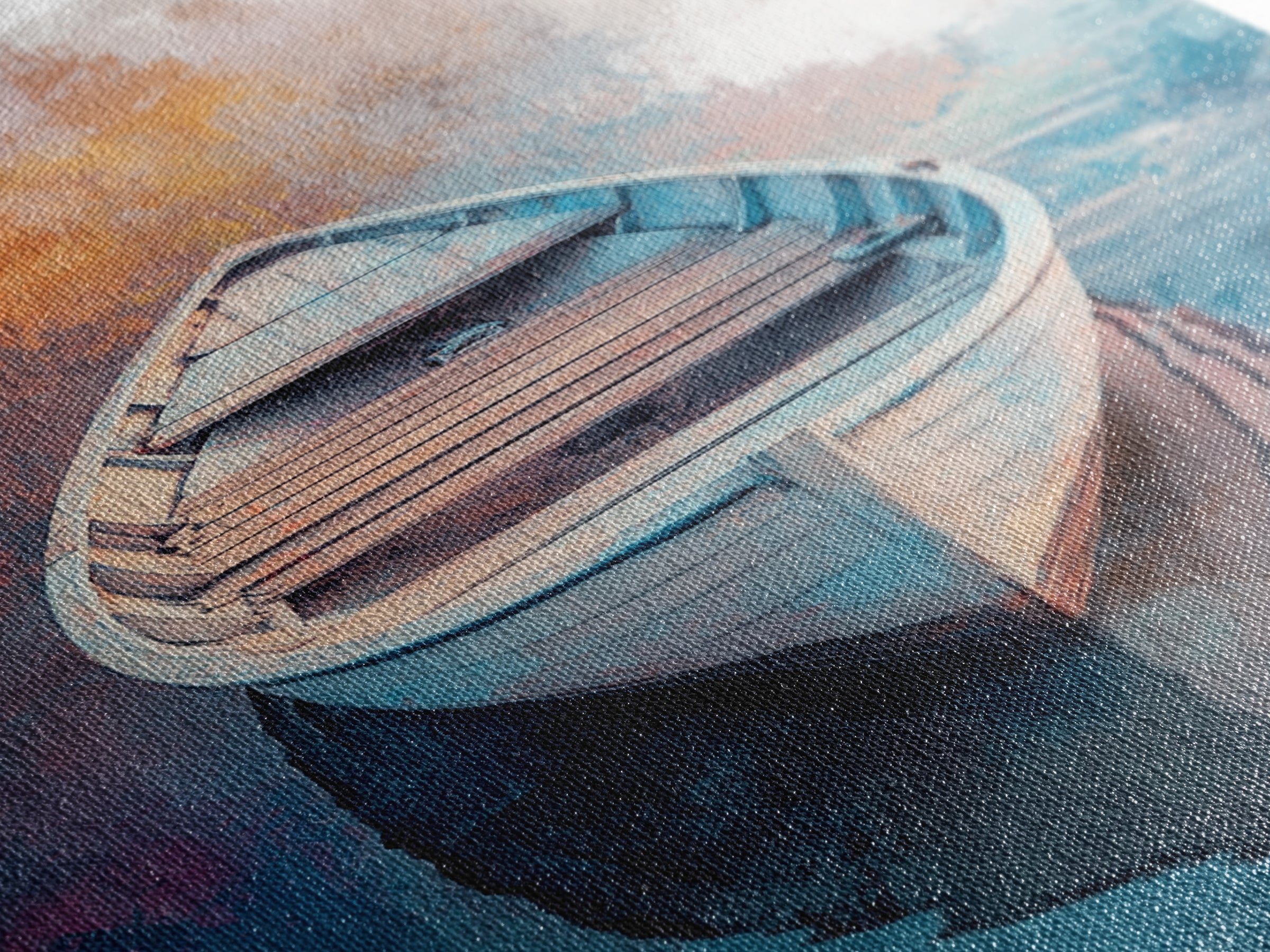 Rowboat Painting, Nautical Wall Art, Coastal Landscape Art, Rustic Water Scene, Framed Canvas Print, Lakehouse Decor, Gift Idea