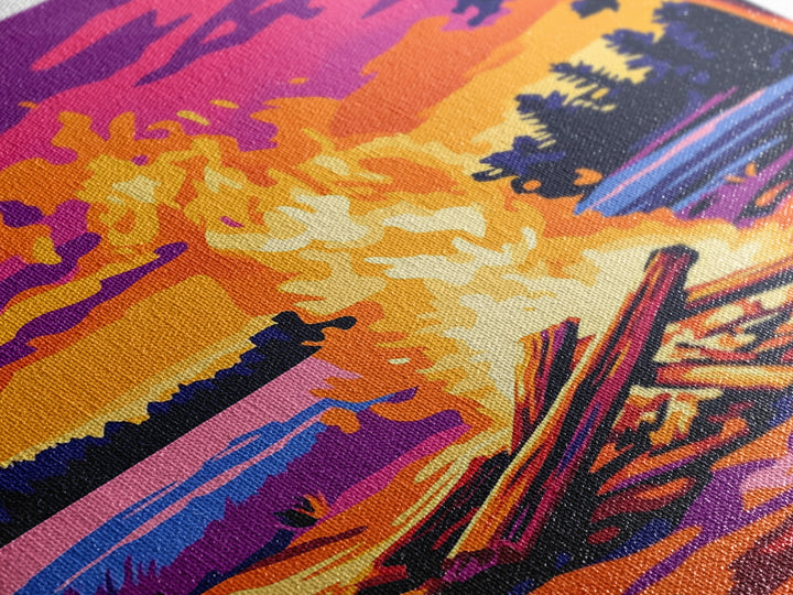 Campfire Scene, Autumn Wall Art, Rustic Decor, Canvas Print, Landscape Painting, Cozy Art, Outdoor Adventure, Gift Idea, Boho Art