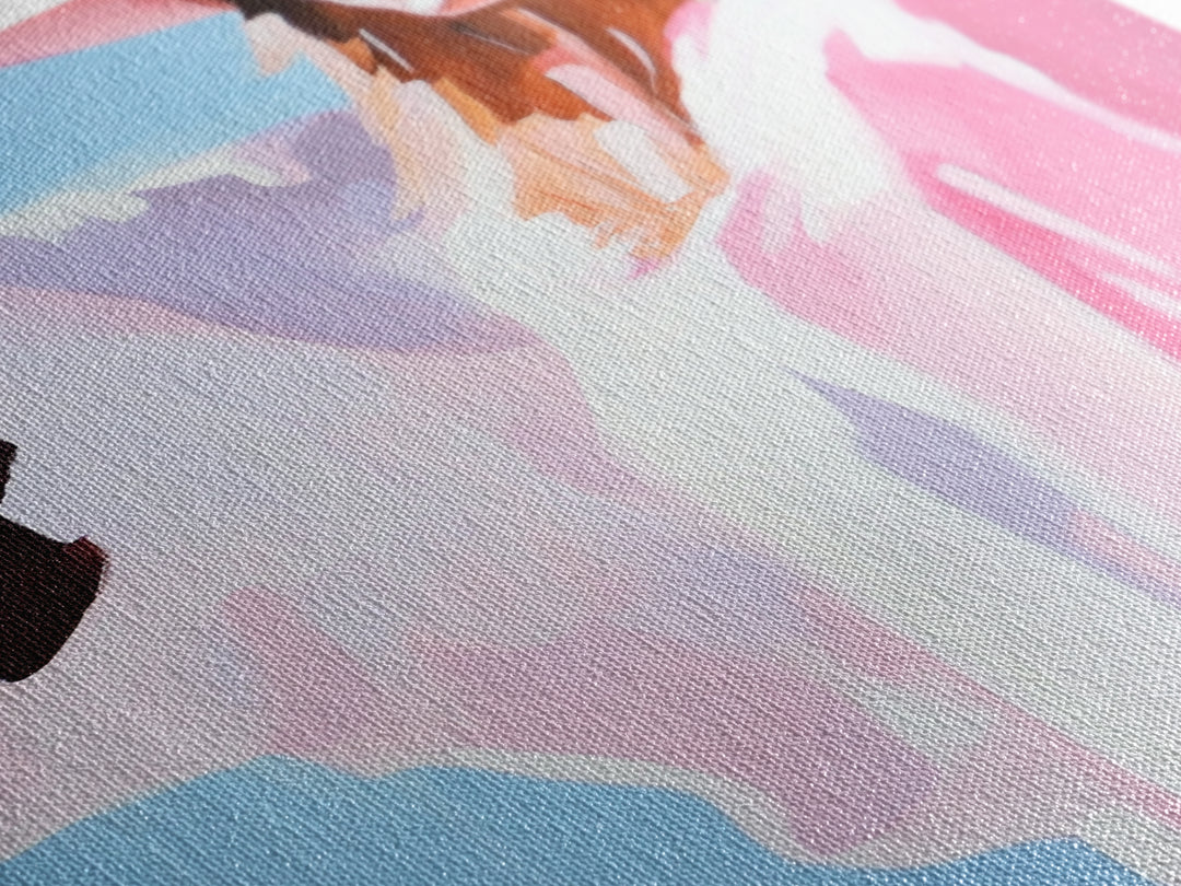 Cowgirl and Cow, black cowgirl painting, coastal cowgirl wall art, western decor, gift idea for her, boho art, light pink wall art, Canvas Print