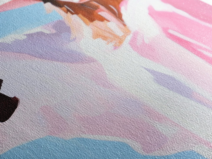 Cowgirl and Cow, black cowgirl painting, coastal cowgirl wall art, western decor, gift idea for her, boho art, light pink wall art, Canvas Print