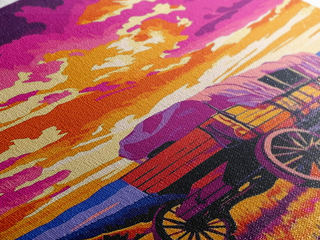 Covered Wagon, Sunset Painting, Western Landscape, Rustic Art, Canvas Print, Southwest Wall Art, Farmhouse Art, Living Room Art