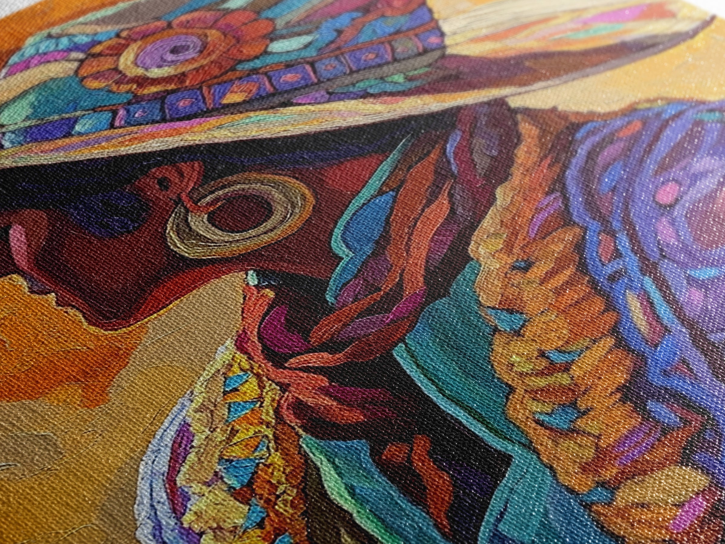 Boho Cowgirl, goddess art print, chicano art, vibrant western painting, colorful fashion art, afrocentric wall art, canvas print, unique decor