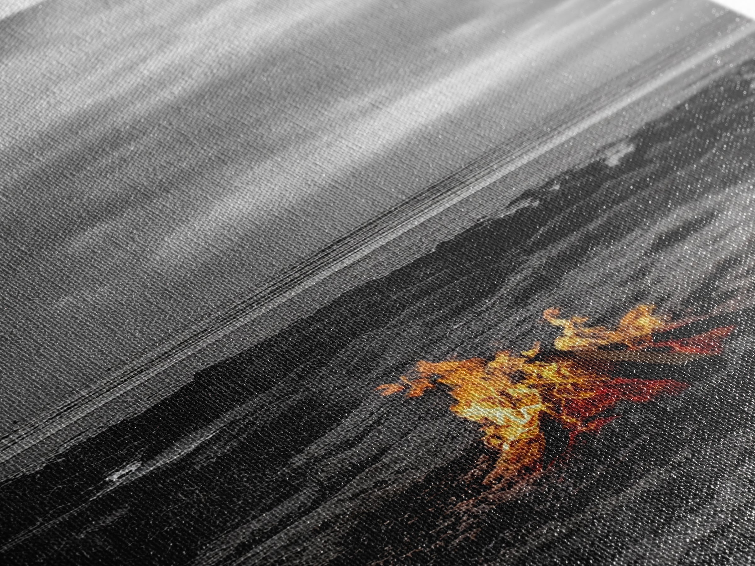 Beach bonfire, coastal art, ocean sunset, framed canvas print, nautical decor, seascape painting, cozy fire, moody beach art, fall vibes