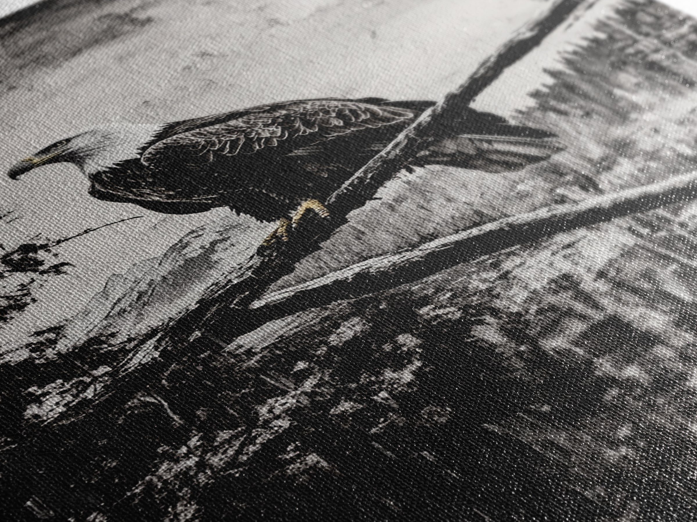 Bald Eagle, majestic bird, black and white, rustic decor, wildlife painting, nature art, framed canvas print, farmhouse wall art