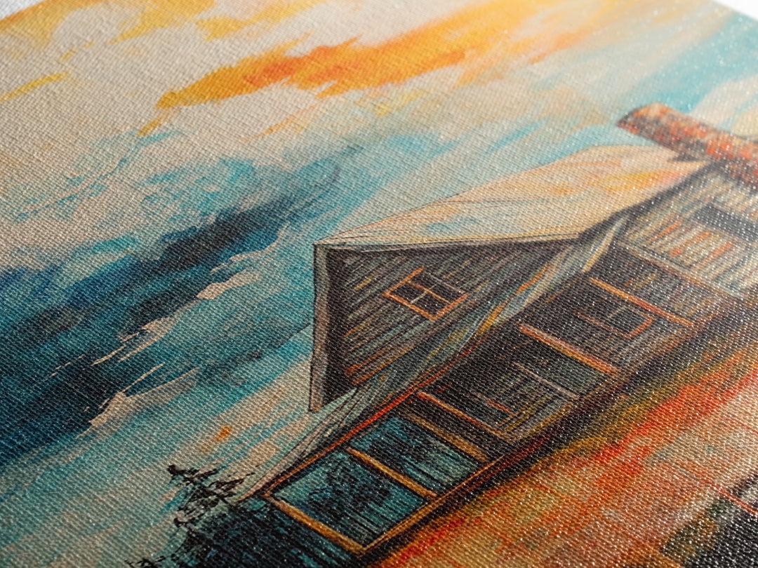 Cabin Painting, Autumn Landscape, Framed Canvas Print, rustic decor, mountain painting, landscape painting, smoky mountain art, extra wide art