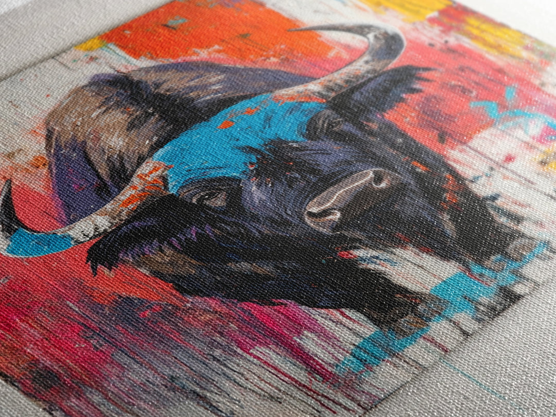 Bold Bison, Modern Southwest Art, Bull And Bear Art, Rustic Decor, Framed Canvas Print, Western Wall Art, Moody Art, Ranch Home Art