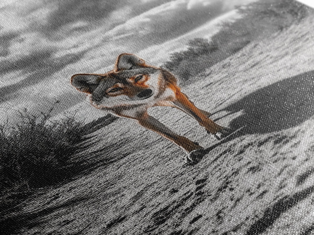 Desert Wolf, Wildlife Painting, Moody Art, Southwest Wall Art, Rustic Decor, Nature Scene, Canvas Print, Farmhouse Art