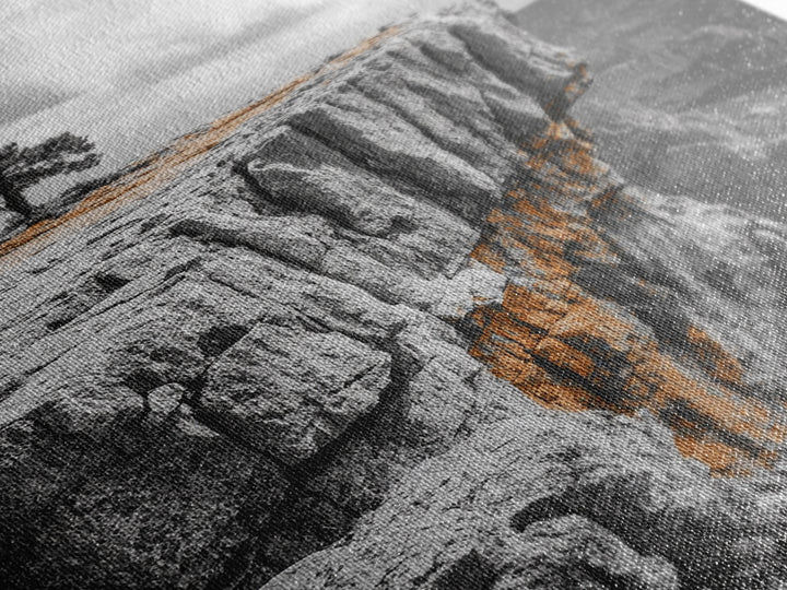 Cliffside View, Mountain Painting, Pine Tree Art, Nature Wall Art, Landscape Painting, Rustic Art, Framed Canvas Print, Moody Art