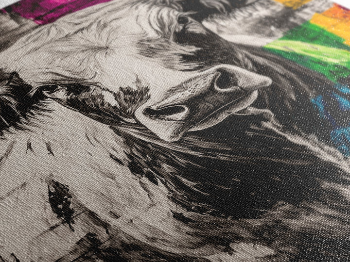 Black and White Cow, rustic art, farmhouse art, bull and bear art, southwest wall art, abstract animal painting, Framed Canvas Print