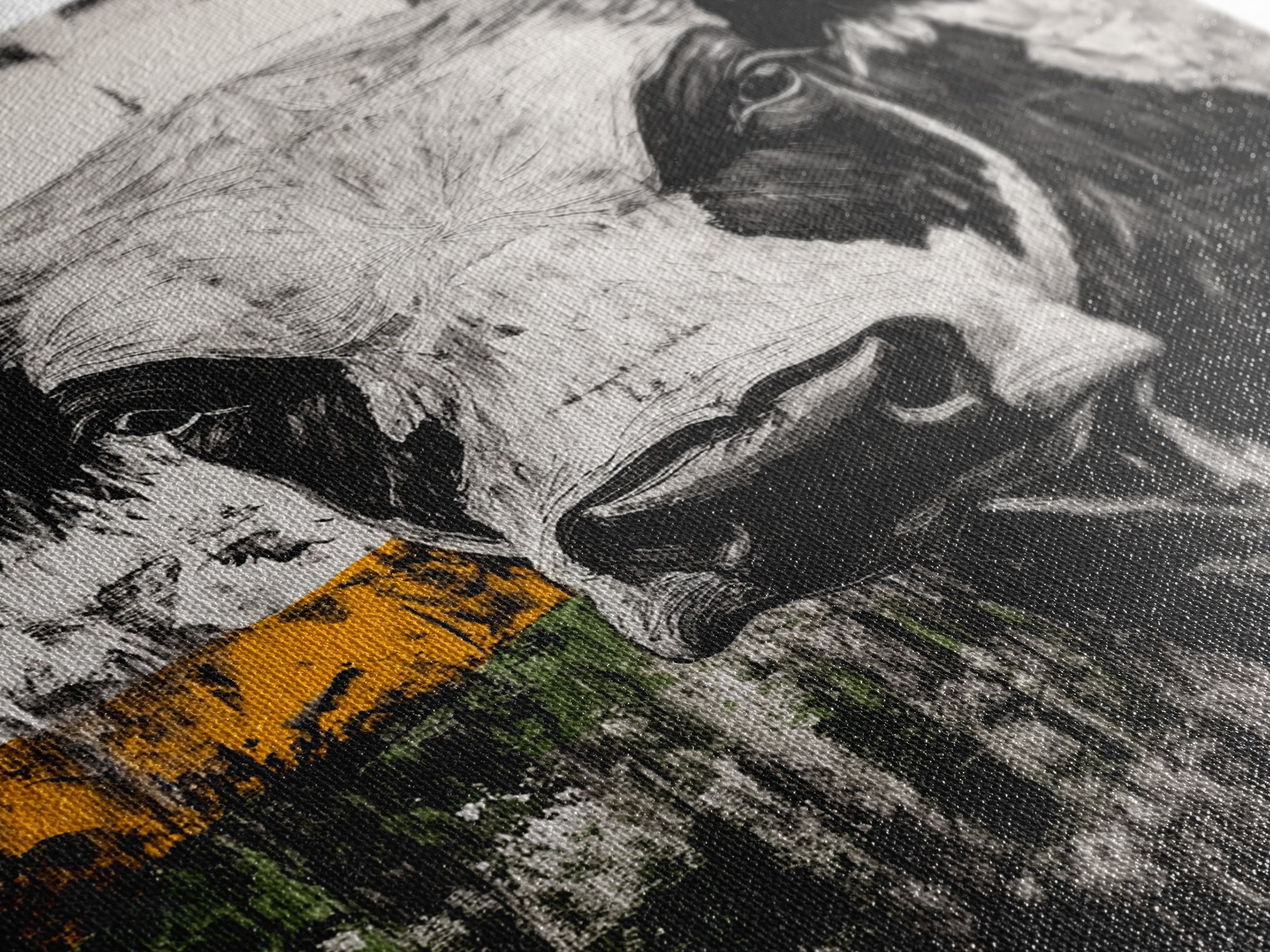 Black and White Bull, bull and bear art, rustic wall art, farmhouse art, moody art, framed canvas print, above couch art, gift idea for him