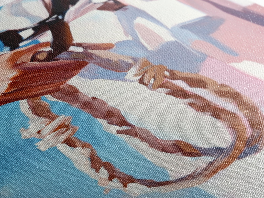 Cowgirl Holding Rope, Black Cowgirl Painting, Framed Canvas Print, Rustic Decor, Western Art, Feminine Art, Light Pink Wall Art