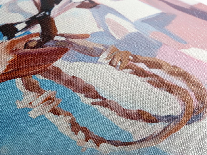 Cowgirl Holding Rope, Black Cowgirl Painting, Framed Canvas Print, Rustic Decor, Western Art, Feminine Art, Light Pink Wall Art