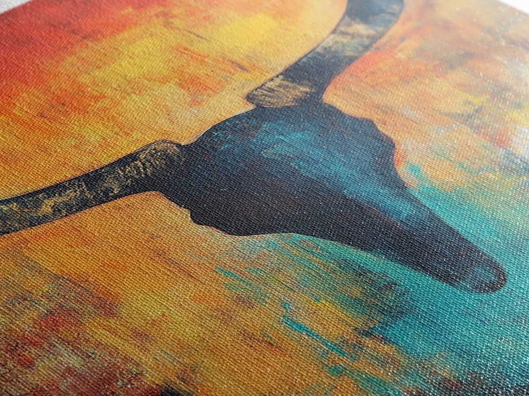 Bull skull painting, rustic wall art, western wall art, teal wall art, boho art, framed canvas print, farmhouse art, gift idea him