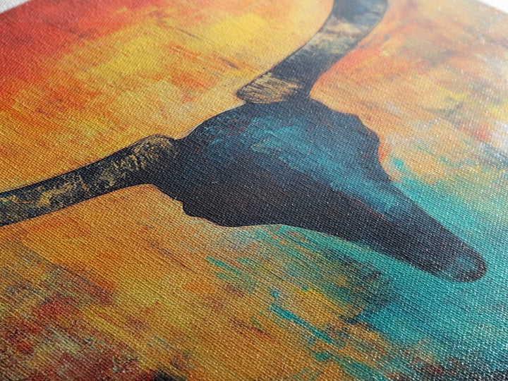 Bull skull painting, rustic wall art, western wall art, teal wall art, boho art, framed canvas print, farmhouse art, gift idea him