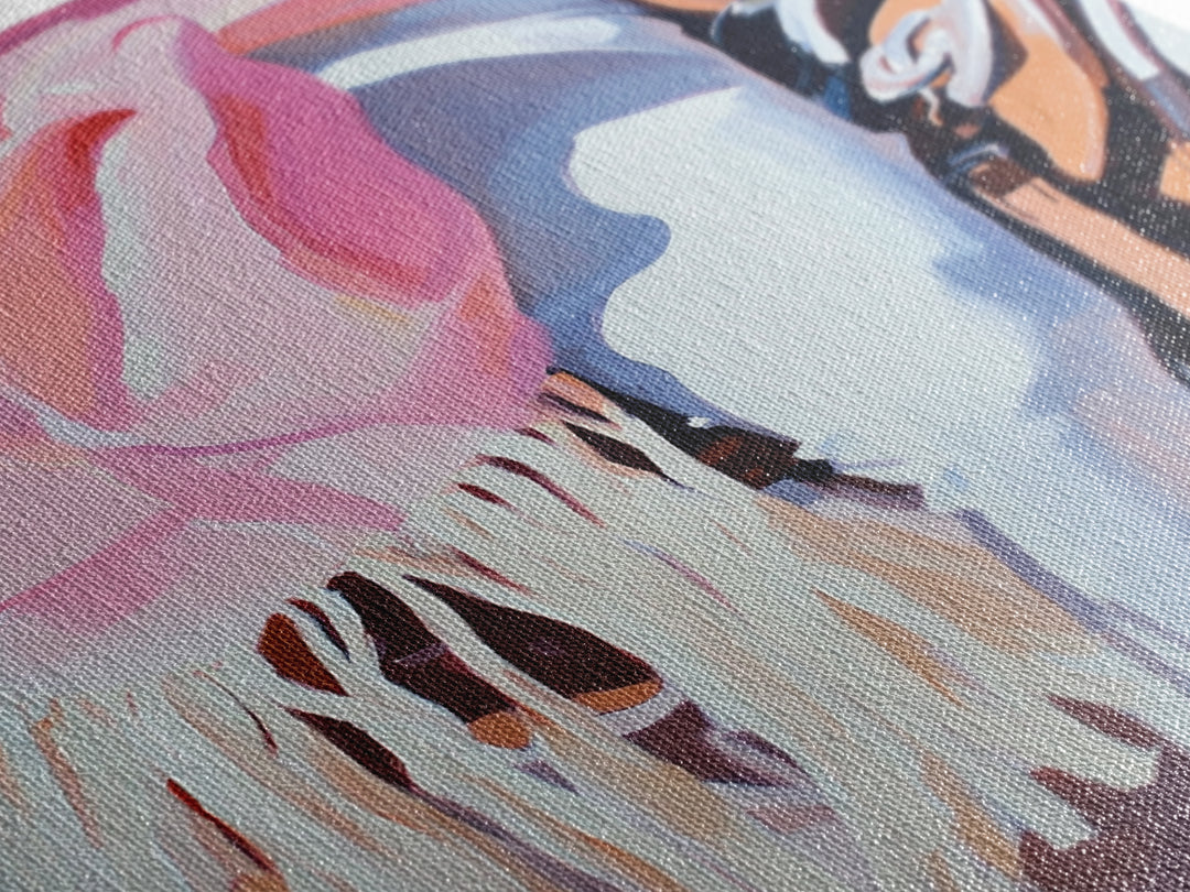 Cowgirl riding gear, western wall art, rustic decor, pink orange wall art, framed canvas print, cowboy decor, southwest wall art