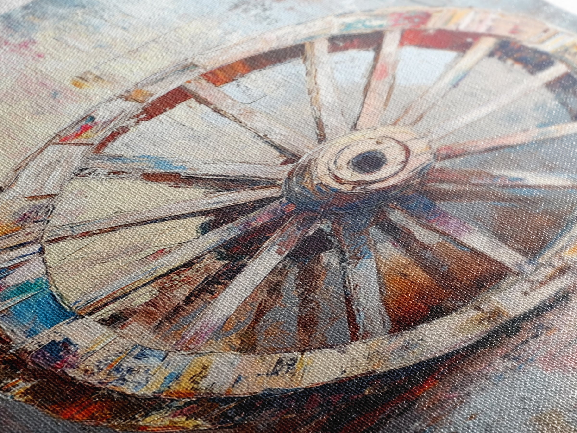 Abstract Rustic Wheel, Mosaic Wall Art, Teal Wall Art, Framed Canvas Print, Southwest Aesthetic, Moody Art, Farmhouse Decor, Gift Idea