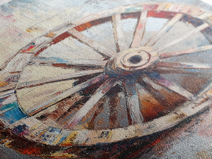 Abstract Rustic Wheel, Mosaic Wall Art, Teal Wall Art, Framed Canvas Print, Southwest Aesthetic, Moody Art, Farmhouse Decor, Gift Idea