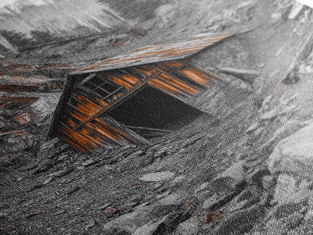 Cabin in the Woods, Rustic Barn Art, Wabi Sabi Wall Art, Moody Nature Art, Farmhouse Wall Art, Gift Idea, Framed Canvas Print, Boho Art