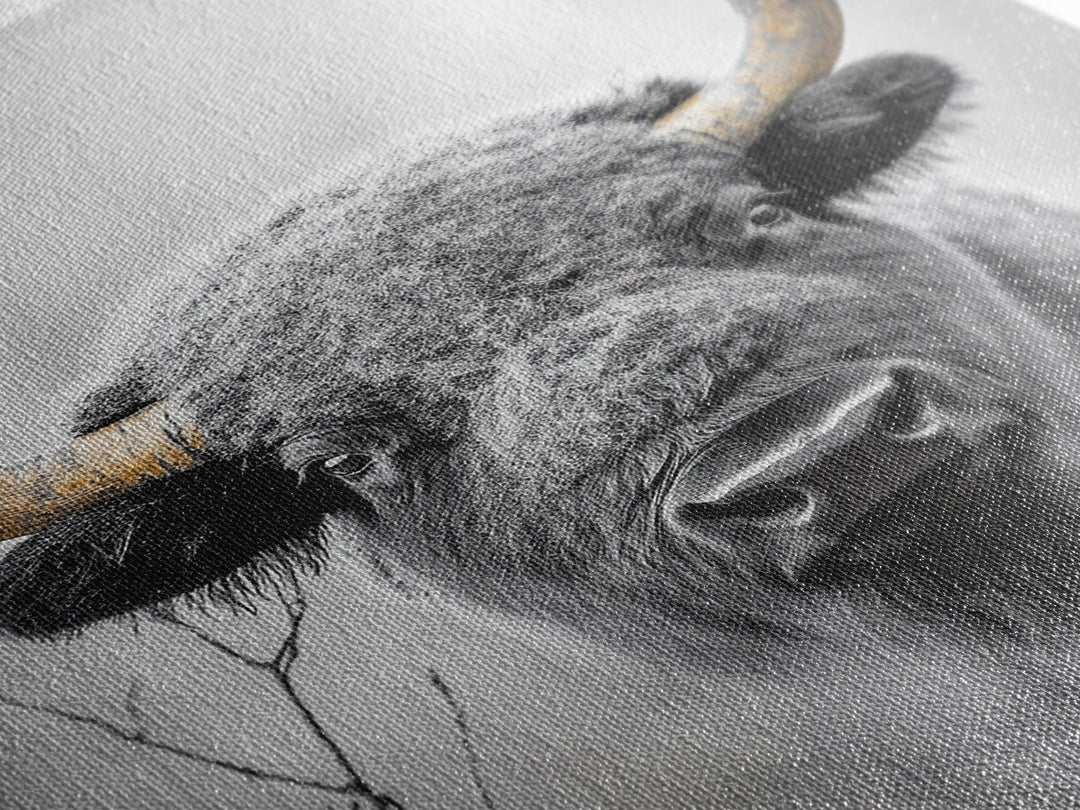 Bison, buffalo art, wildlife painting, framed canvas print, rustic decor, western wall art, moody nature, farmhouse animal art, southwest