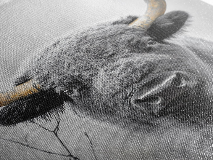 Bison, buffalo art, wildlife painting, framed canvas print, rustic decor, western wall art, moody nature, farmhouse animal art, southwest