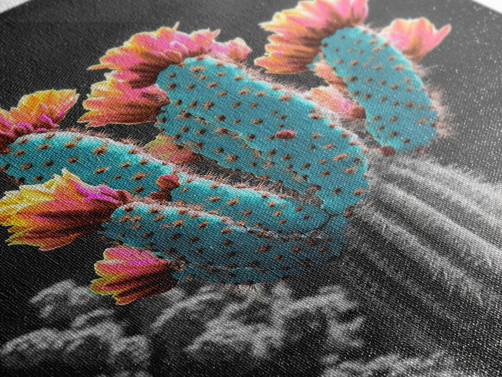 Cactus, desert flowers, vibrant nature art, framed canvas print, boho wall decor, southwest wall art, floral painting, Joshua tree art