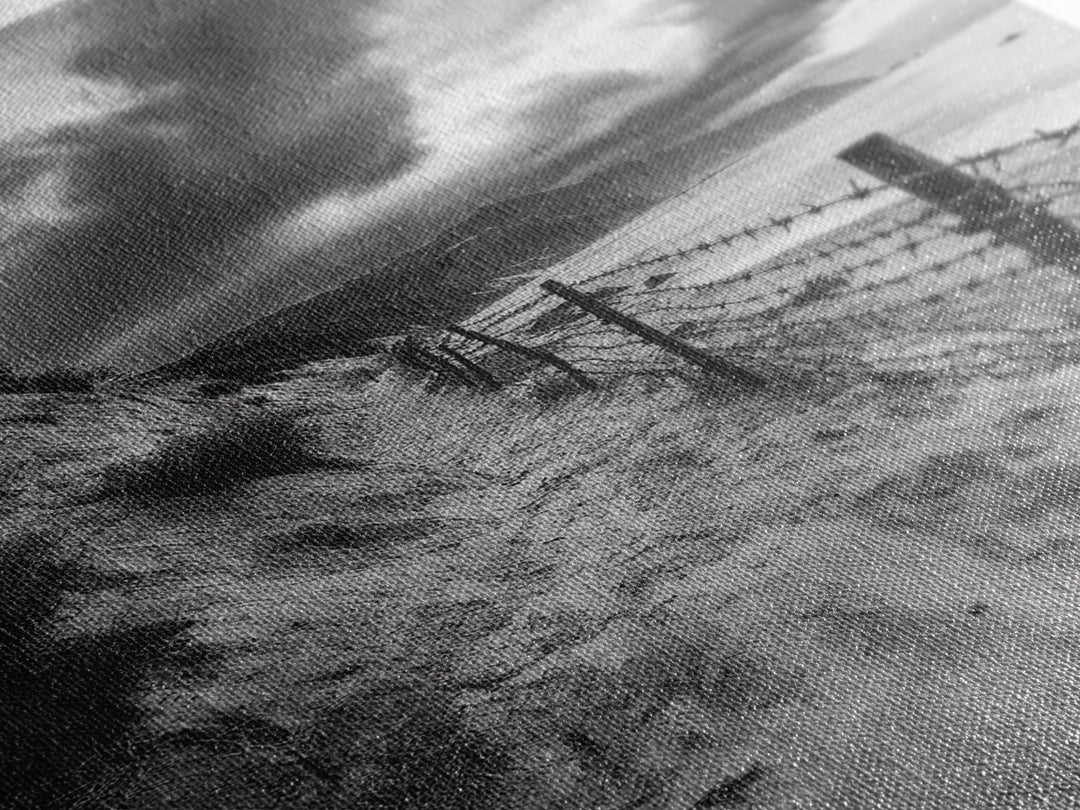 Coastal Path, stormy beach, dramatic sky, coastal wall art, black and white, framed canvas print, moody landscape, nautical decor