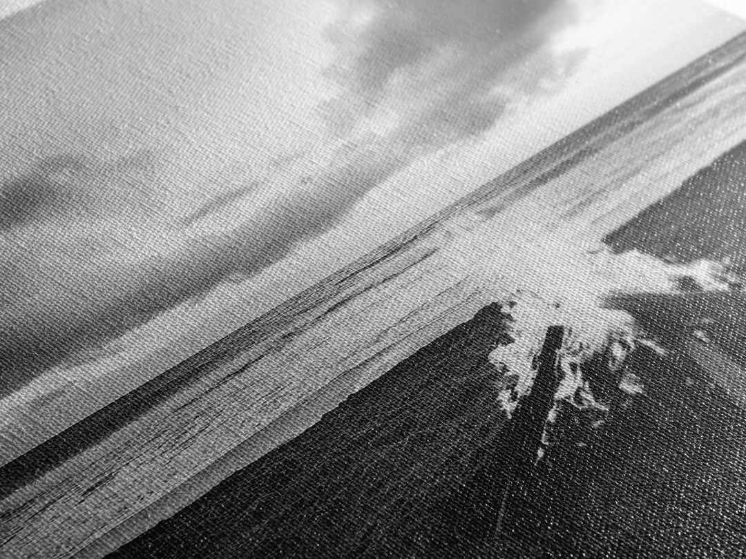 Beach Bonfire, coastal landscape art, rustic decor, moody art, dramatic seascape, black and white, framed canvas print, nautical wall art