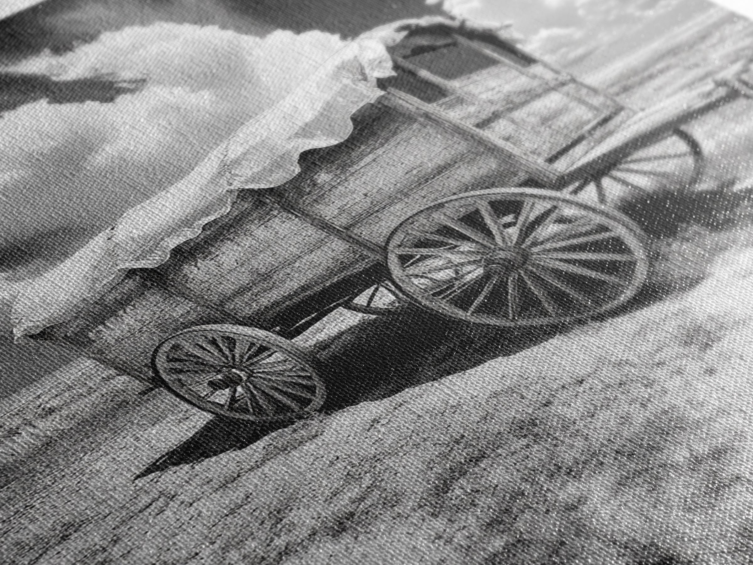 Covered wagon photography, rustic decor, framed canvas print, southwest wall art, farmhouse art, western aesthetic, black and white photography