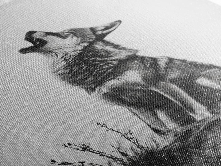 Howling Wolf, wildlife art, moody art, rustic decor, nature photography, black and white animal print, framed canvas print, minimalist art