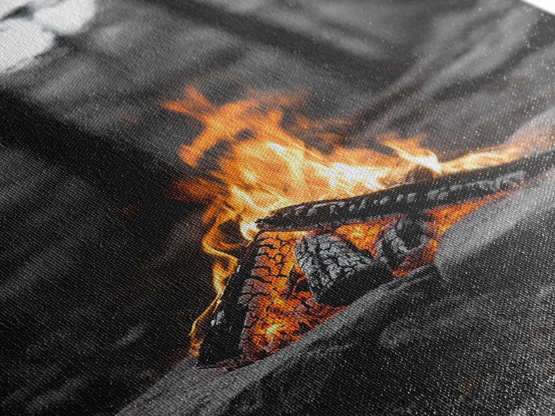 Campfire, rustic art, outdoor adventure, framed canvas print, wilderness decor, bonfire night, cozy cabin wall art, moody art, fall vibes