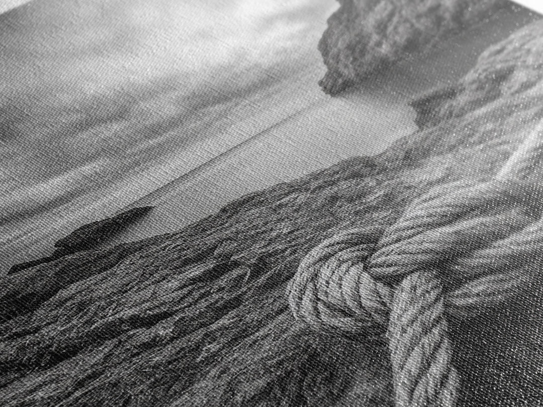 Nautical art, rope knot, coastal decor, moody art, wabi sabi art, rustic photography, living room art, canvas print, panoramic wall art
