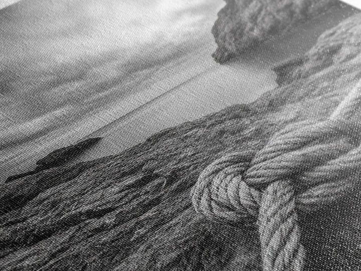 Nautical art, rope knot, coastal decor, moody art, wabi sabi art, rustic photography, living room art, canvas print, panoramic wall art