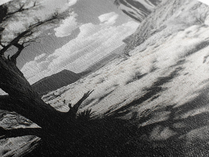 Desert landscape, Joshua tree art, western wall art, framed canvas print, southwest decor, black and white nature, rustic desert scene