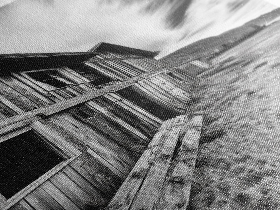 Rustic barn, farmhouse art, abandoned building, vintage Christmas, moody art, black and white wall art, wabi sabi wall art, framed canvas print