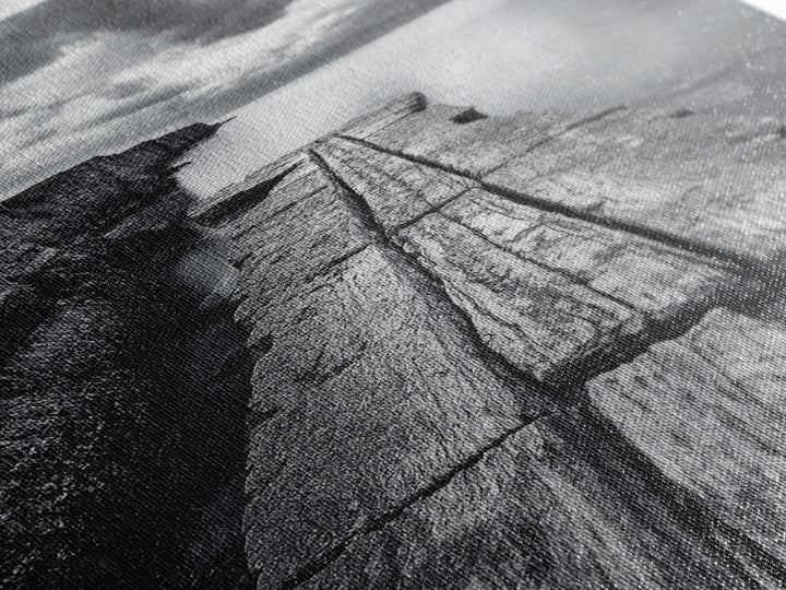 Cliffside view, nautical decor, rustic photography, seascape painting, wabi sabi art, black and white art, canvas print, above sofa art