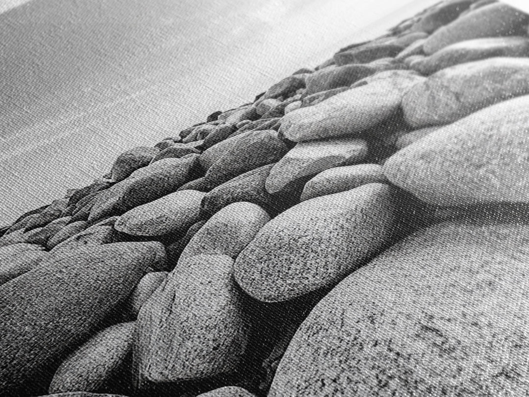 Stone beach, coastal landscape art, black and white art, wabi sabi wall art, minimalist art, nature photography, framed canvas print