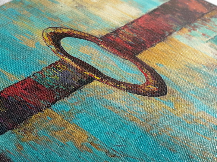 Abstract Metal Ring, geometric wall art, southwest wall art, rustic decor, moody art, tall narrow art, wabi sabi art, Framed Canvas Print