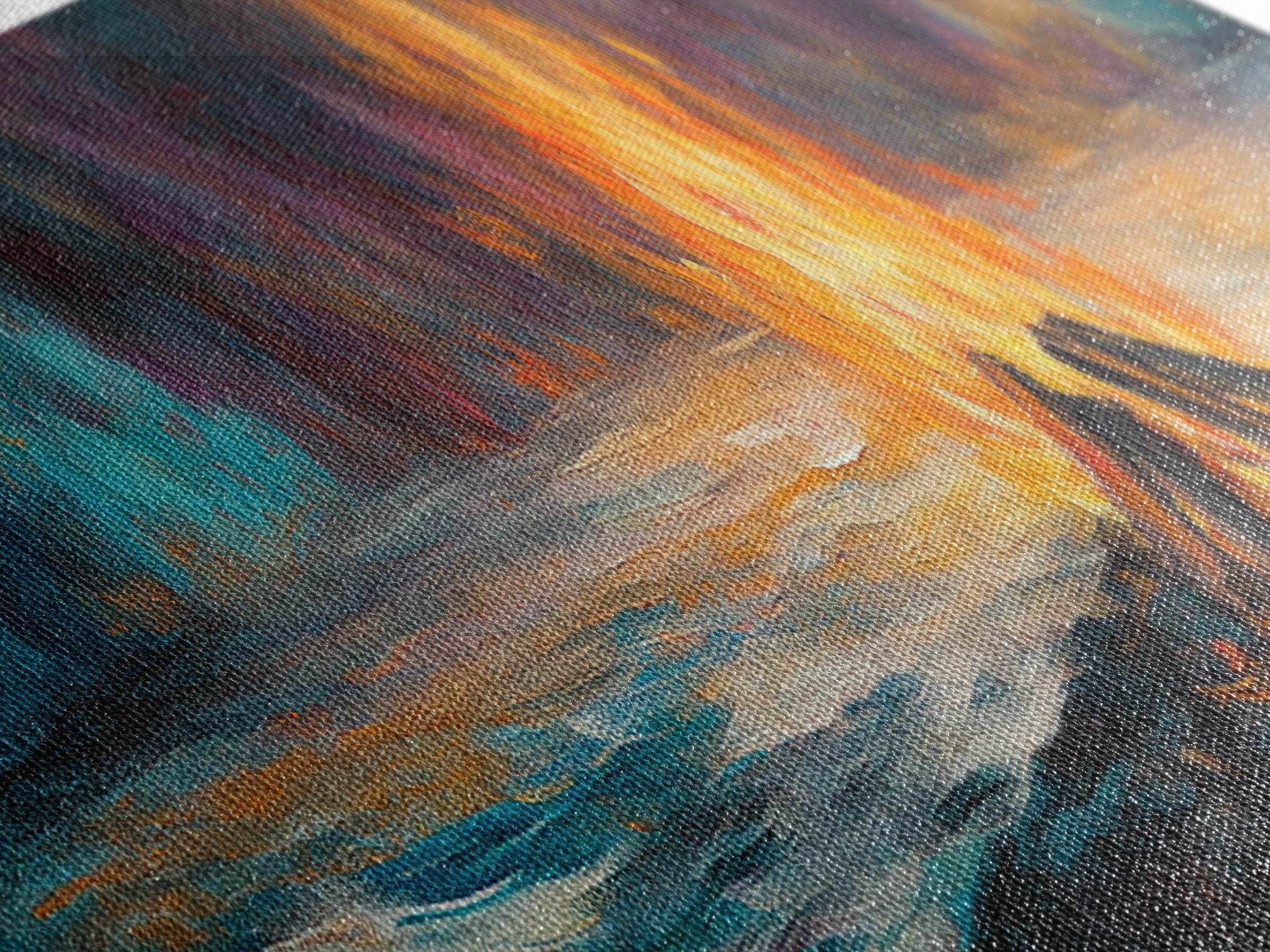 Bonfire, moody art, coastal landscape art, rustic decor, extra wide art, above bed wall art, gift idea for him, Canvas Print