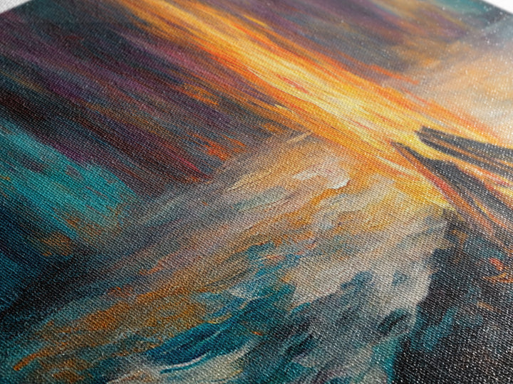 Bonfire, moody art, coastal landscape art, rustic decor, extra wide art, above bed wall art, gift idea for him, Canvas Print