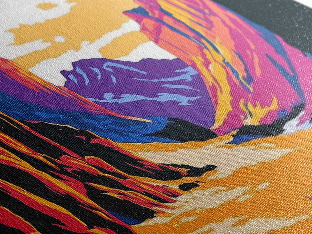 Canyon, mountain painting, pink orange wall art, southwest wall art, above couch art, panoramic art, Joshua tree art, Canvas Print