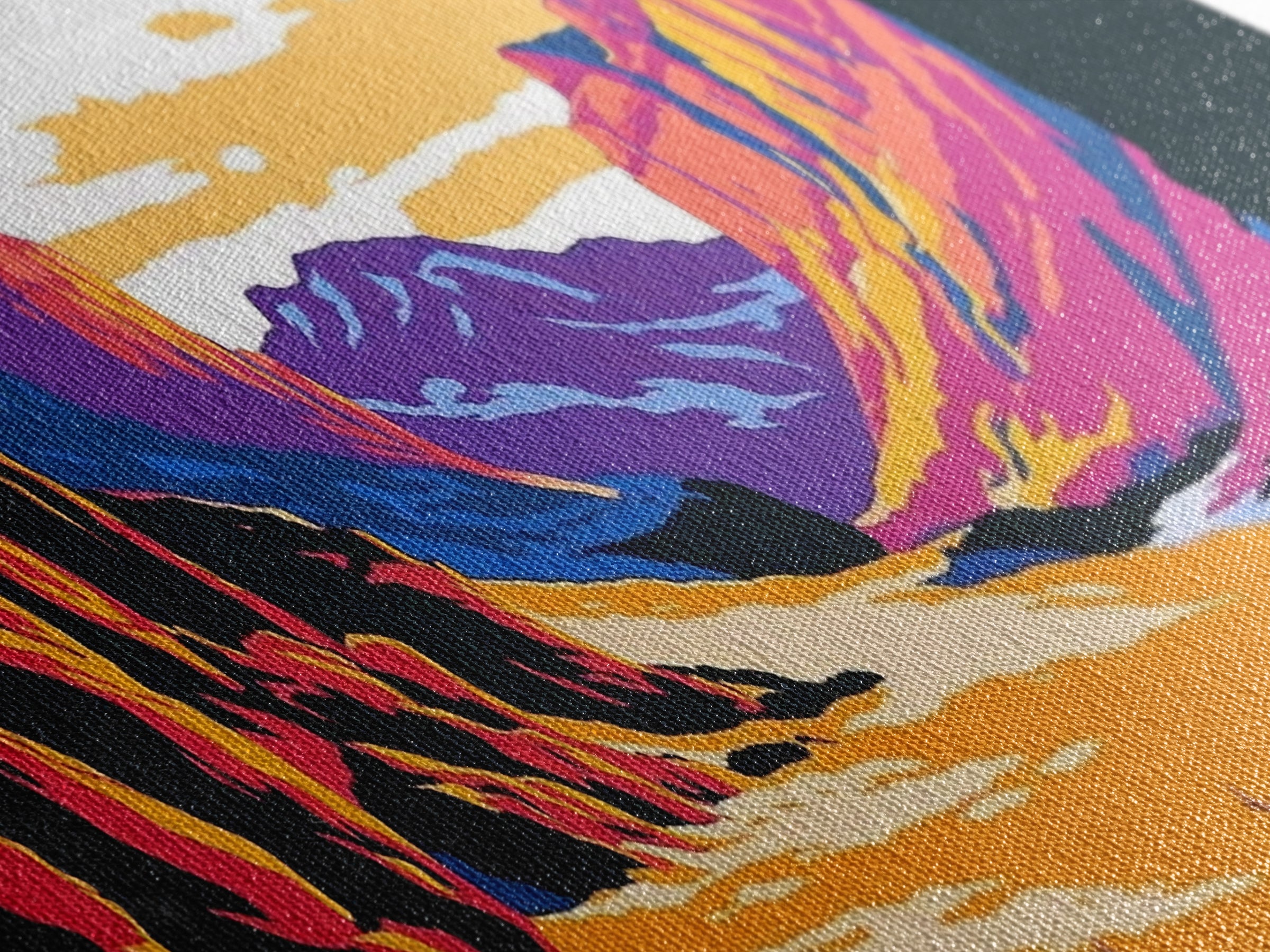 Canyon, mountain painting, pink orange wall art, southwest wall art, above couch art, panoramic art, Joshua tree art, Canvas Print