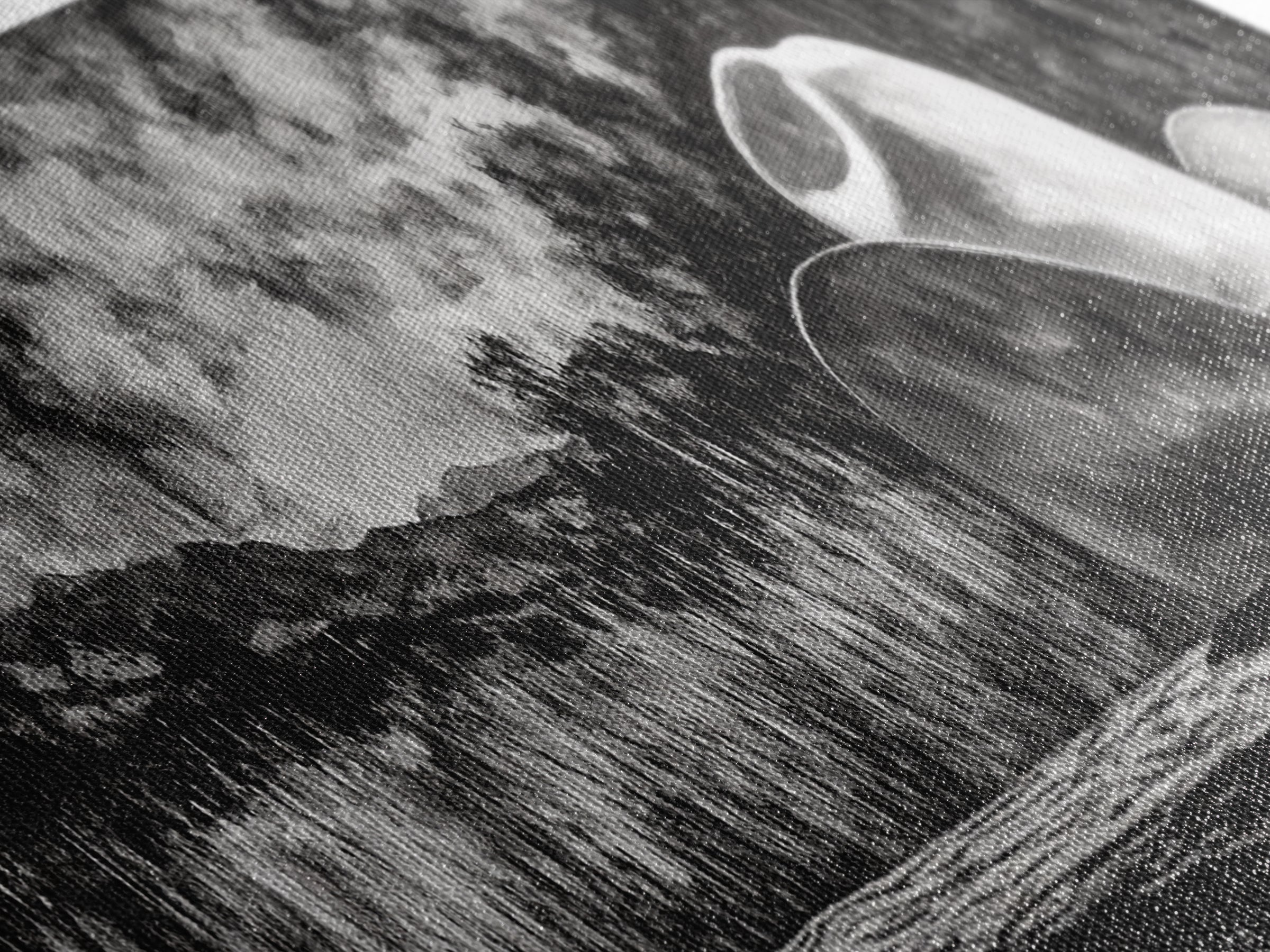 Black and White Art, cowboy hat painting, rustic decor, farmhouse art, extra wide art, panoramic art, framed canvas print, landscape painting